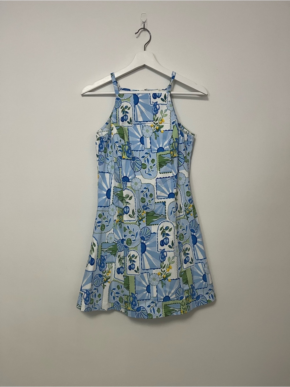 Francesca's Blue Printed A-Line Dress Size S